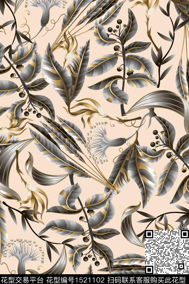 植物抽象绿植树叶数码印花华亿平台下载（图片编号: 1521102） - 瓦栏（Walan）