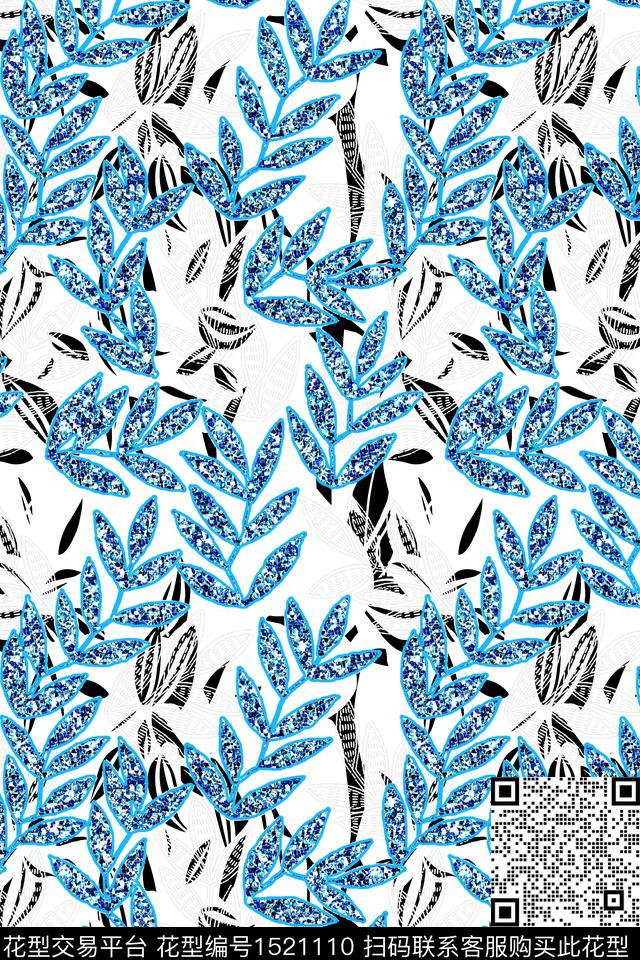 几何花卉春夏华亿平台叶子肌理数码印花华亿平台下载（图片编号: 1521110） - 瓦栏（Walan）