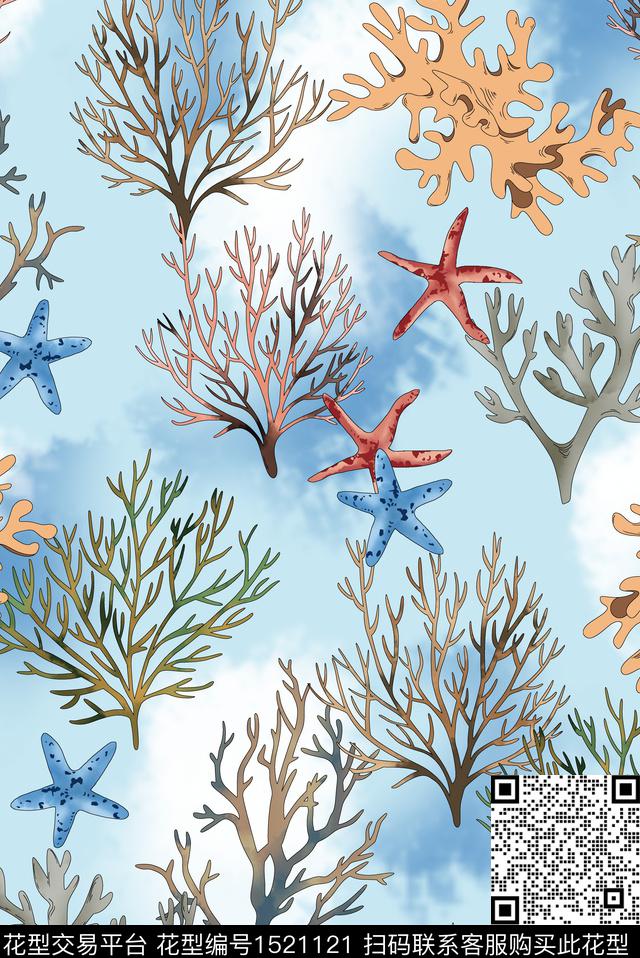 渐变贝壳海洋数码印花华亿平台下载（图片编号: 1521121） - 瓦栏（Walan）