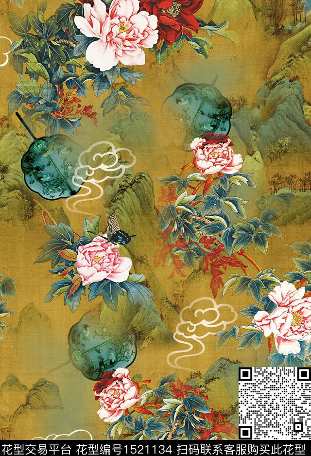 彩底花卉复古花卉数码印花华亿平台下载（图片编号: 1521134） - 瓦栏（Walan）