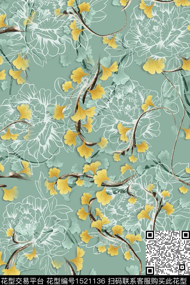 彩底花卉复古花卉数码印花华亿平台下载（图片编号: 1521136） - 瓦栏（Walan）