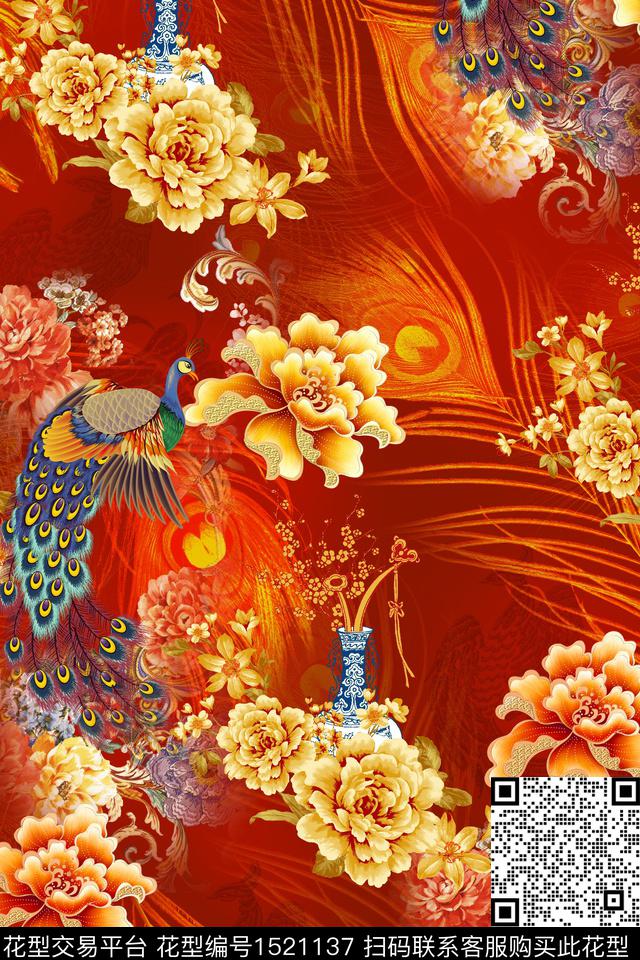 彩底花卉复古花卉数码印花华亿平台下载（图片编号: 1521137） - 瓦栏（Walan）