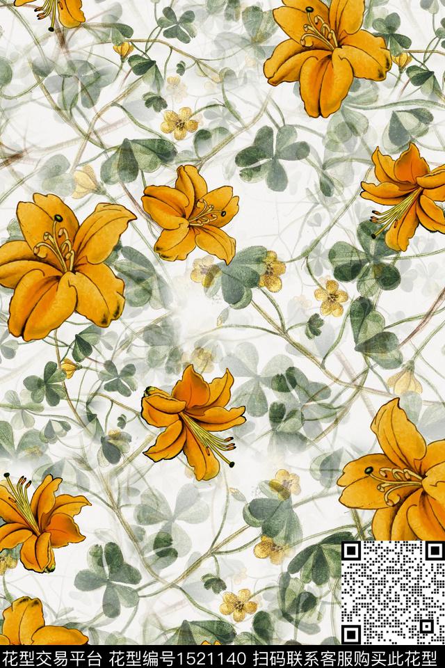 年轻女性小清新花卉数码印花华亿平台下载（图片编号: 1521140） - 瓦栏（Walan）