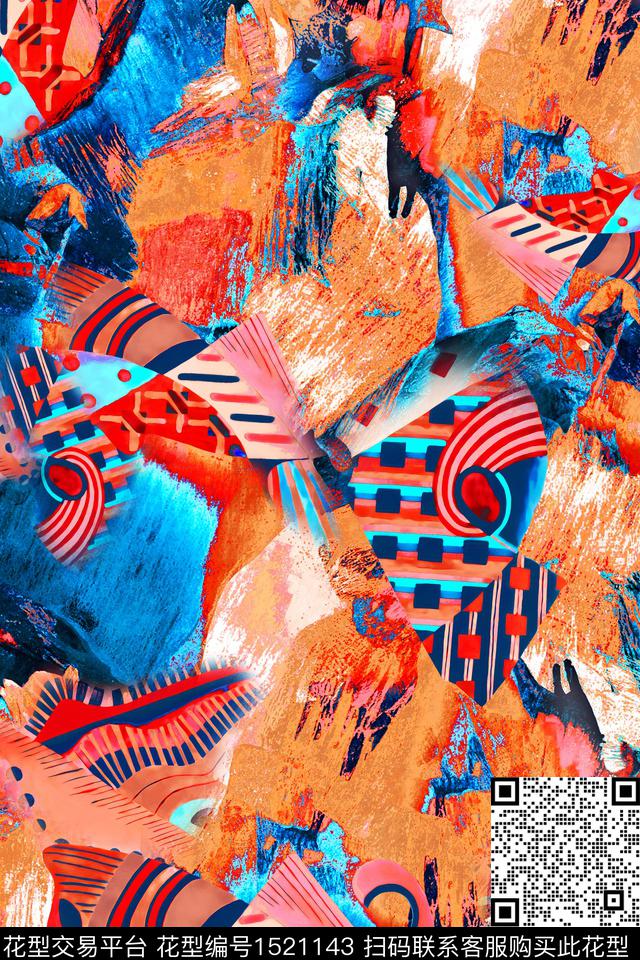 时尚几何抽象数码印花华亿平台下载（图片编号: 1521143） - 瓦栏（Walan）