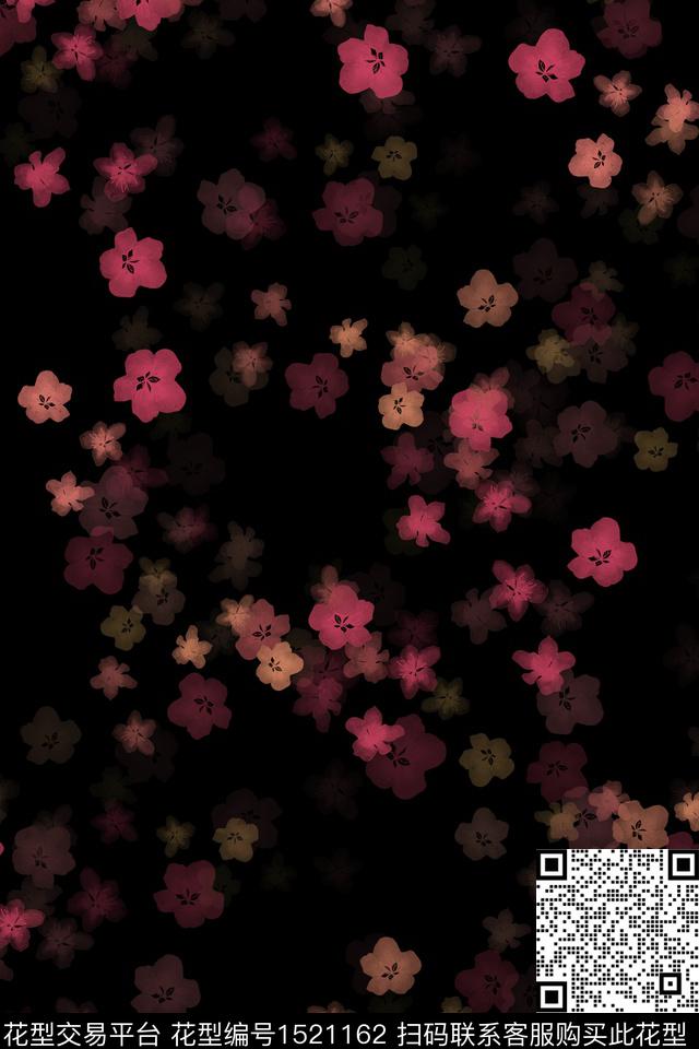 黑底花卉花卉小清新数码印花华亿平台下载（图片编号: 1521162） - 瓦栏（Walan）