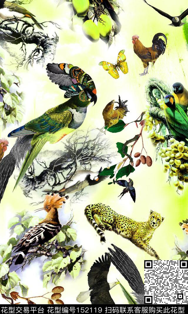动物鸟豹纹数码印花华亿平台下载（图片编号: 152119） - 瓦栏（Walan）