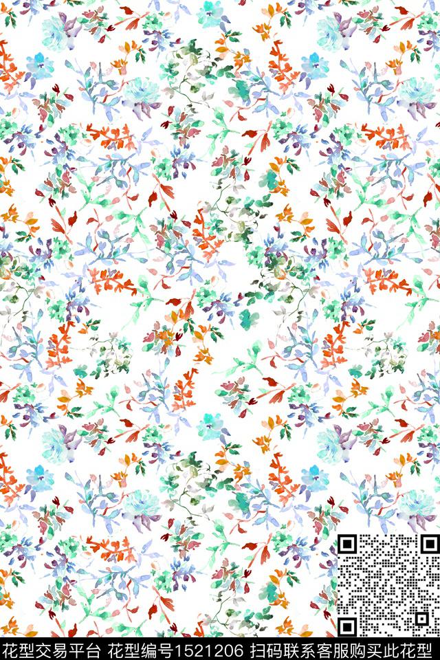 花卉小清新水彩数码印花华亿平台下载（图片编号: 1521206） - 瓦栏（Walan）