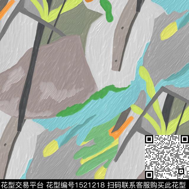 油画华亿平台抽象男装几何数码印花华亿平台下载（图片编号: 1521218） - 瓦栏（Walan）