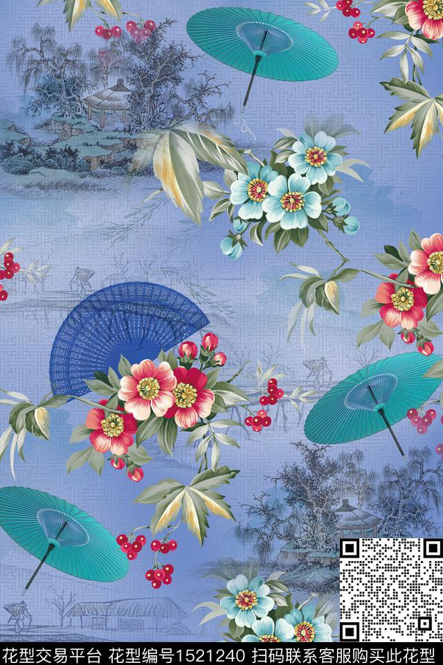 彩底花卉复古花卉数码印花华亿平台下载（图片编号: 1521240） - 瓦栏（Walan）