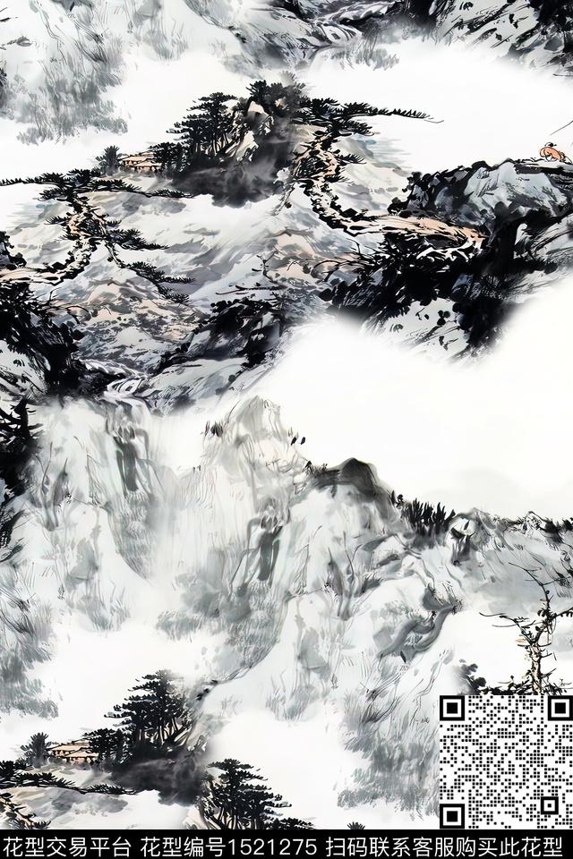 旗袍香云纱国画数码印花华亿平台下载（图片编号: 1521275） - 瓦栏（Walan）