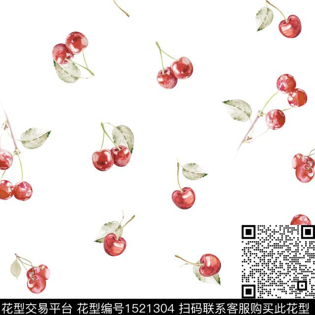 水彩樱桃水果数码印花华亿平台下载（图片编号: 1521304） - 瓦栏（Walan）