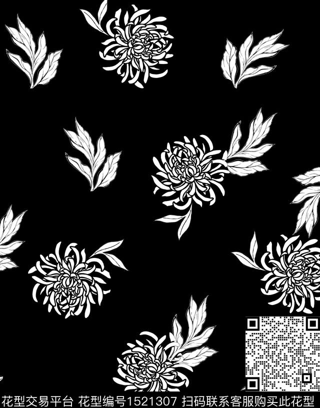 菊花花卉手绘传统印花华亿平台下载（图片编号: 1521307） - 瓦栏（Walan）