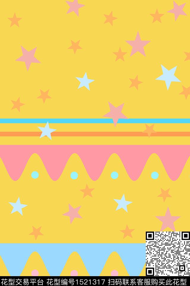 涂鸦星星卡通数码印花华亿平台下载（图片编号: 1521317） - 瓦栏（Walan）