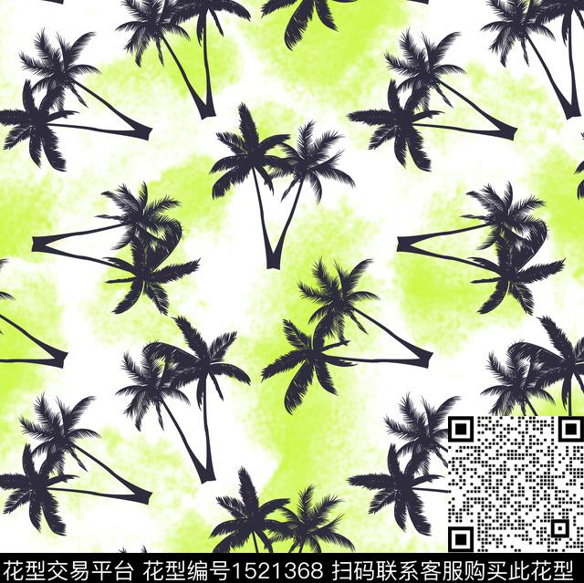 水彩棕榈树清爽数码印花华亿平台下载（图片编号: 1521368） - 瓦栏（Walan）