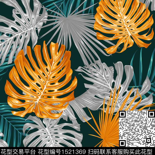 植物绿植树叶龟背竹数码印花华亿平台下载（图片编号: 1521369） - 瓦栏（Walan）