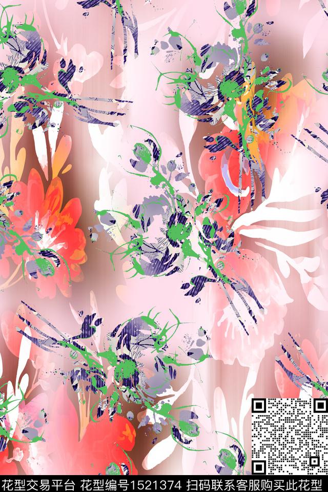 烂花华亿平台抽象花卉春夏华亿平台数码印花华亿平台下载（图片编号: 1521374） - 瓦栏（Walan）