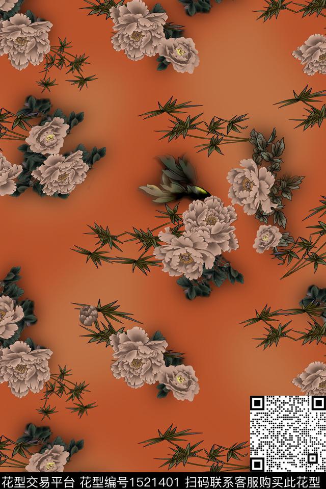 绿植树叶花卉大牌风数码印花华亿平台下载（图片编号: 1521401） - 瓦栏（Walan）