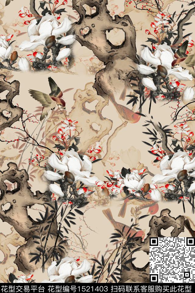绿植树叶花卉大牌风数码印花华亿平台下载（图片编号: 1521403） - 瓦栏（Walan）