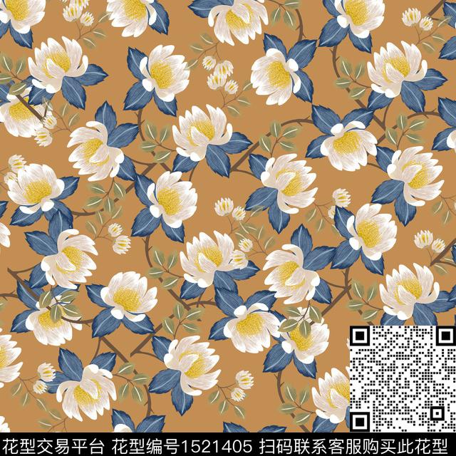 绿植树叶花卉大牌风数码印花华亿平台下载（图片编号: 1521405） - 瓦栏（Walan）