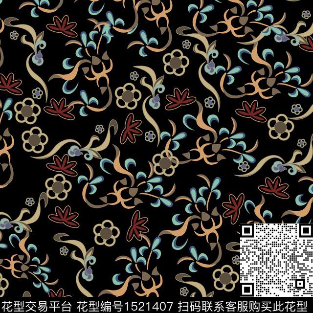 民族风花卉大牌风数码印花华亿平台下载（图片编号: 1521407） - 瓦栏（Walan）