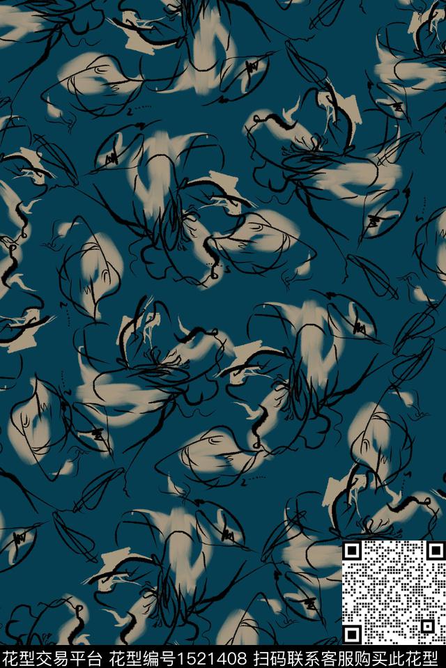 抽象花卉抽象女装数码印花华亿平台下载（图片编号: 1521408） - 瓦栏（Walan）