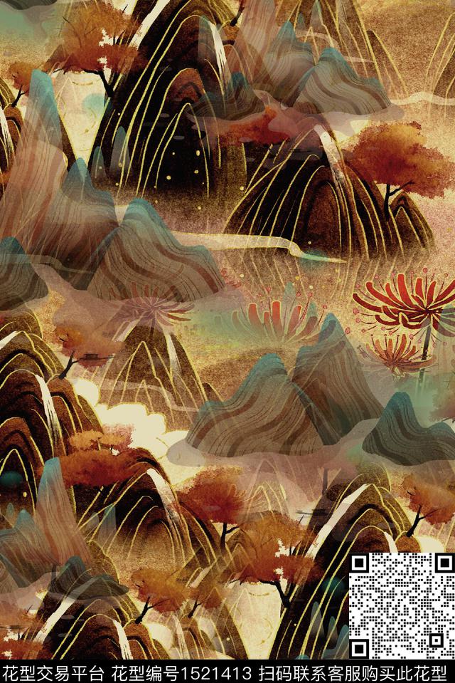 数码华亿平台大牌风中国风数码印花华亿平台下载（图片编号: 1521413） - 瓦栏（Walan）