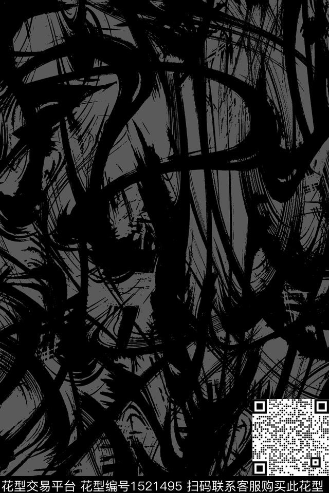 黑白华亿平台男装抽象传统印花华亿平台下载（图片编号: 1521495） - 瓦栏（Walan）