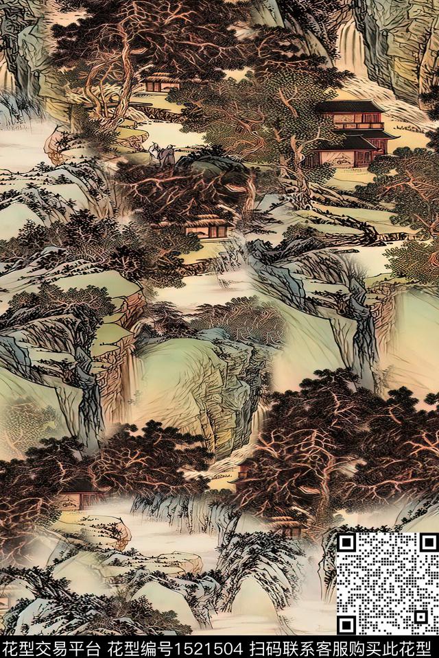 香云纱国画中老年数码印花华亿平台下载（图片编号: 1521504） - 瓦栏（Walan）