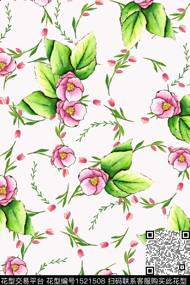 绿植树叶小清新清爽底花卉数码印花华亿平台下载（图片编号: 1521508） - 瓦栏（Walan）