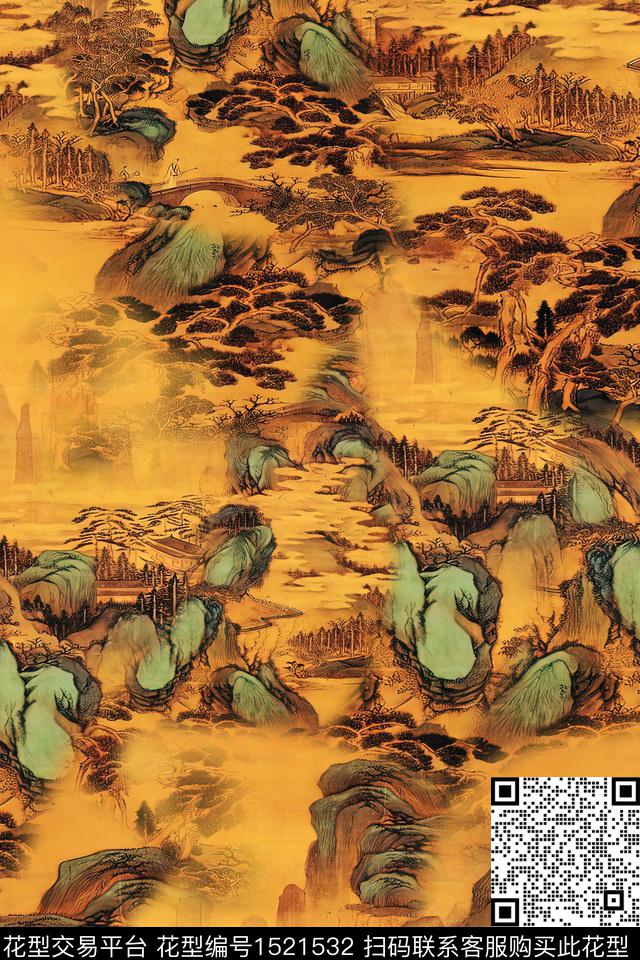 香云纱国画中老年数码印花华亿平台下载（图片编号: 1521532） - 瓦栏（Walan）