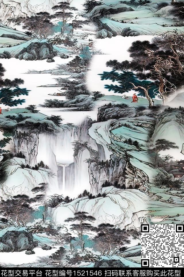 香云纱国画中老年数码印花华亿平台下载（图片编号: 1521546） - 瓦栏（Walan）