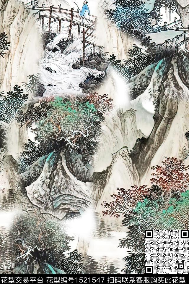 香云纱国画中老年数码印花华亿平台下载（图片编号: 1521547） - 瓦栏（Walan）