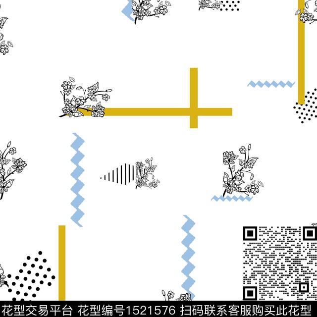 花卉波浪纹条纹数码印花华亿平台下载（图片编号: 1521576） - 瓦栏（Walan）