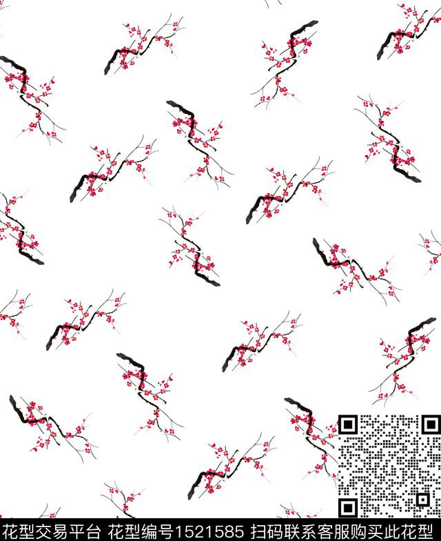 女装花卉梅花数码印花华亿平台下载（图片编号: 1521585） - 瓦栏（Walan）