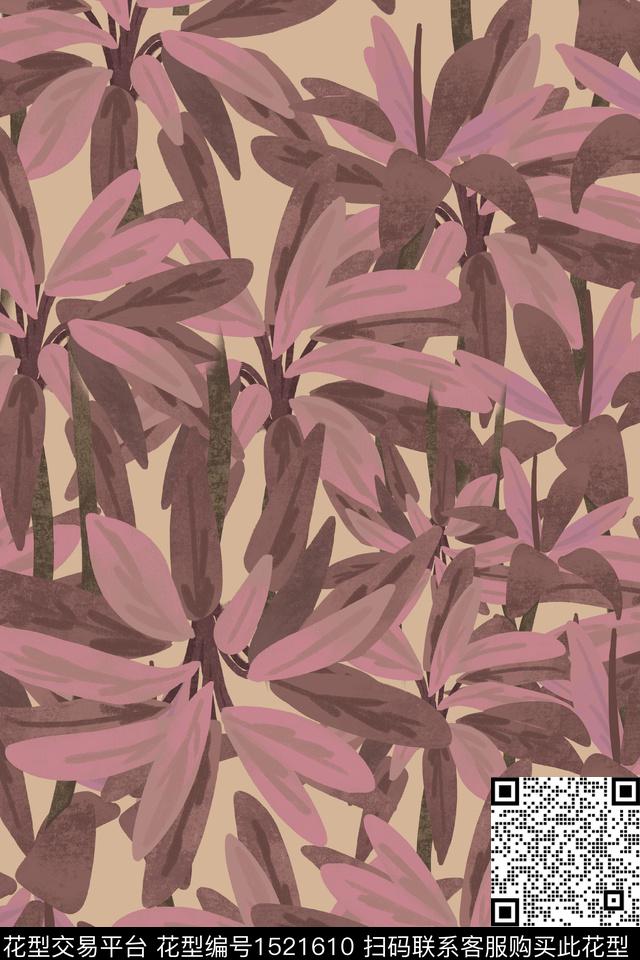 女装水彩叶子数码印花华亿平台下载（图片编号: 1521610） - 瓦栏（Walan）