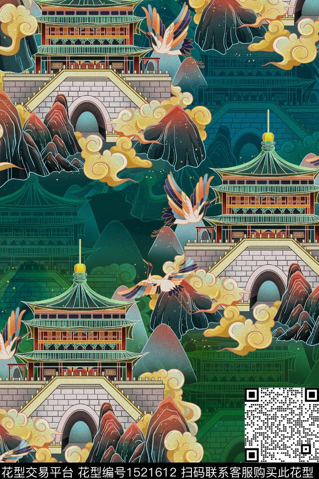 建筑中国风中老年数码印花华亿平台下载（图片编号: 1521612） - 瓦栏（Walan）