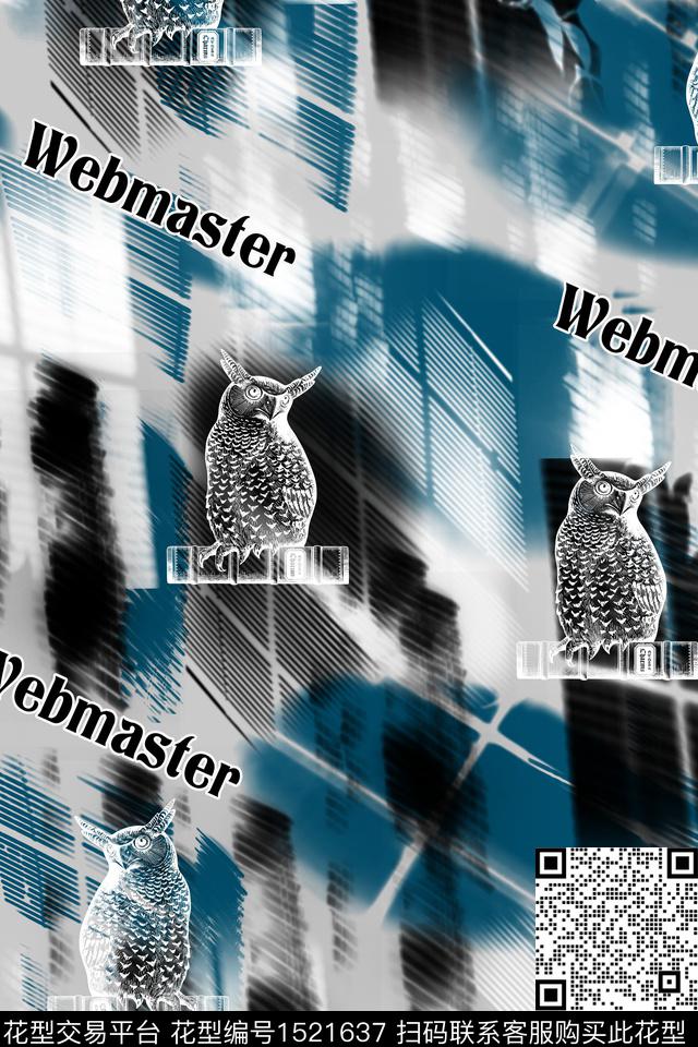 字母猫头鹰晕染肌理数码印花华亿平台下载（图片编号: 1521637） - 瓦栏（Walan）
