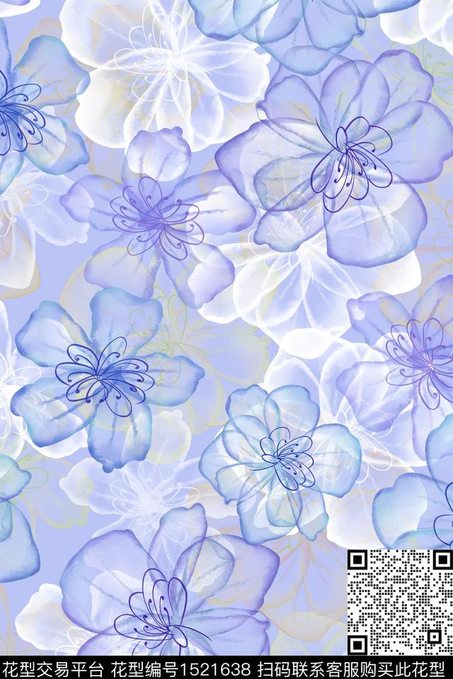 花卉大牌风小清新数码印花华亿平台下载（图片编号: 1521638） - 瓦栏（Walan）