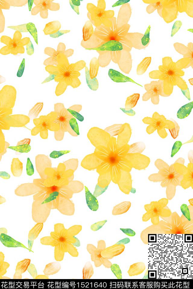 花卉大牌风小清新数码印花华亿平台下载（图片编号: 1521640） - 瓦栏（Walan）