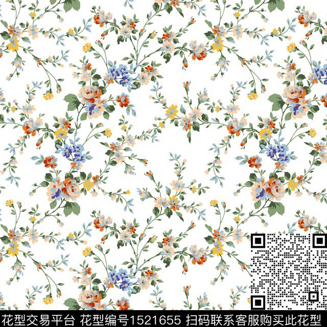清爽底花卉春夏华亿平台小碎花数码印花华亿平台下载（图片编号: 1521655） - 瓦栏（Walan）