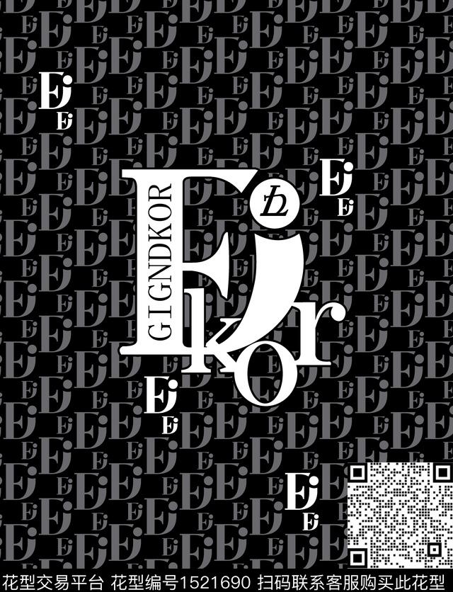 定位花字母大牌风数码印花华亿平台下载（图片编号: 1521690） - 瓦栏（Walan）