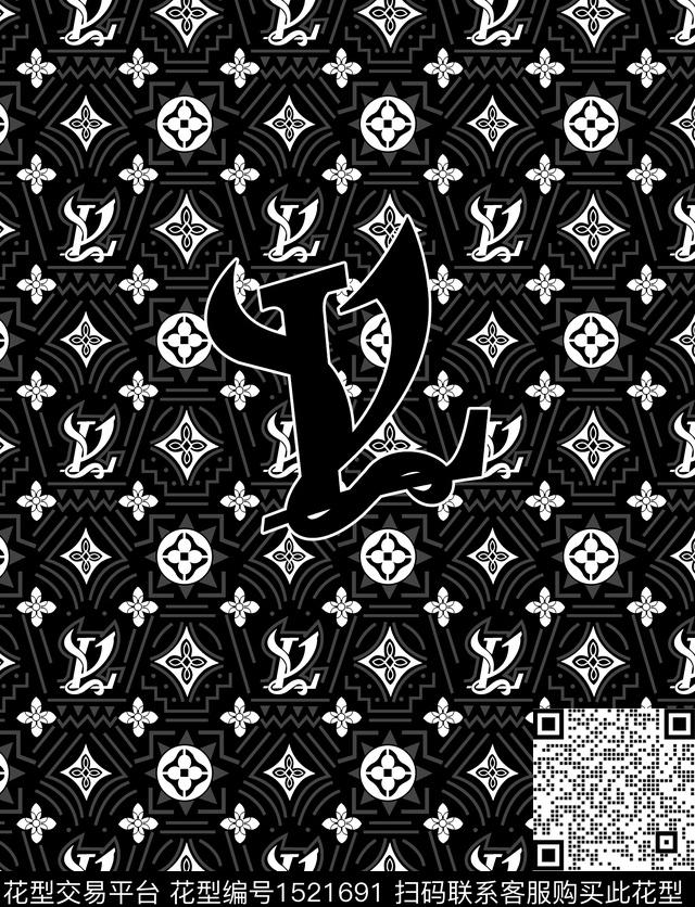 定位花字母大牌底纹数码印花华亿平台下载（图片编号: 1521691） - 瓦栏（Walan）