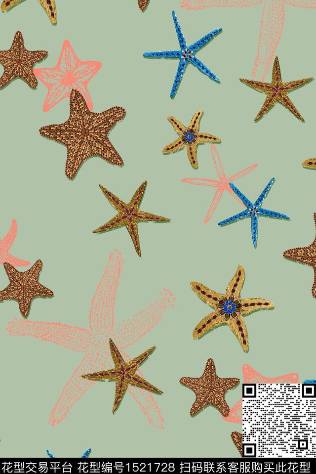 海星抽象海洋风数码印花华亿平台下载（图片编号: 1521728） - 瓦栏（Walan）