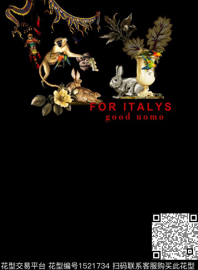 大牌男装兔子新年款数码印花华亿平台下载（图片编号: 1521734） - 瓦栏（Walan）