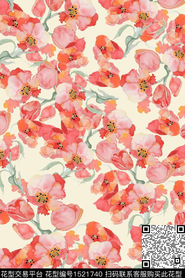 花卉小清新女装数码印花华亿平台下载（图片编号: 1521740） - 瓦栏（Walan）