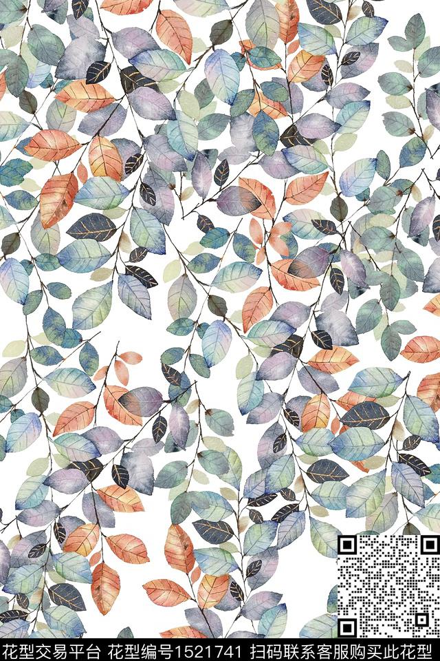 小清新女装绿植树叶数码印花华亿平台下载（图片编号: 1521741） - 瓦栏（Walan）