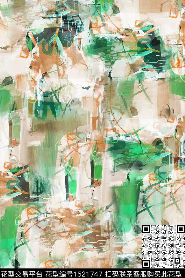 肌理涂鸦抽象数码印花华亿平台下载（图片编号: 1521747） - 瓦栏（Walan）