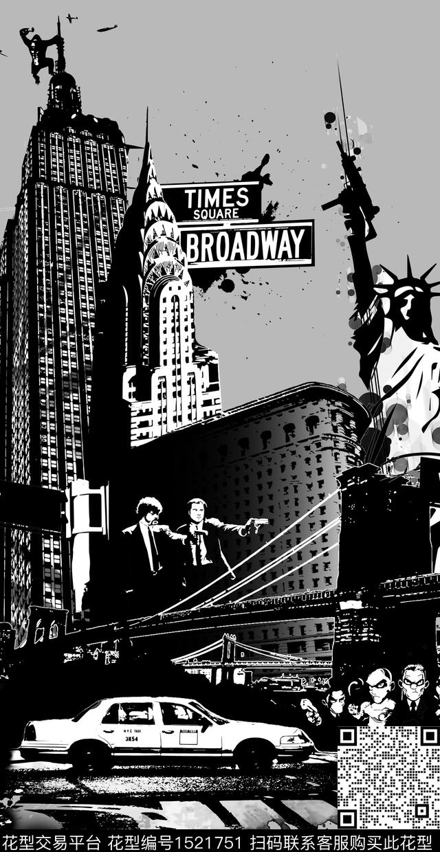 建筑黑灰纽约数码印花华亿平台下载（图片编号: 1521751） - 瓦栏（Walan）