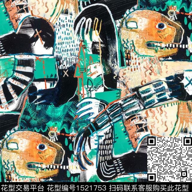 涂鸦趣味搞怪数码印花华亿平台下载（图片编号: 1521753） - 瓦栏（Walan）