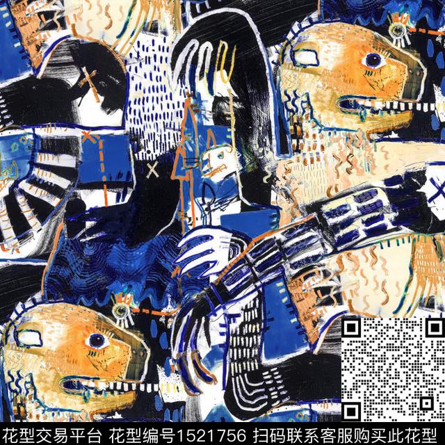 涂鸦趣味搞怪数码印花华亿平台下载（图片编号: 1521756） - 瓦栏（Walan）